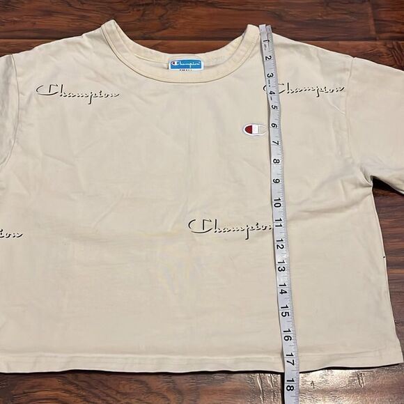 Champion Cream Color Logo Print Design Cropped Top Casual Contemporary Boho - Picture 6 of 8